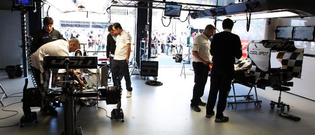 It was all quiet in the HRT garage on race day in Australia - Photo Credit: HRT