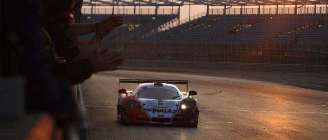 Javier Morcillo brings the victorious Mosler across the line in the Silverstone twilight (Photo Credit: Chris Gurton Photography)