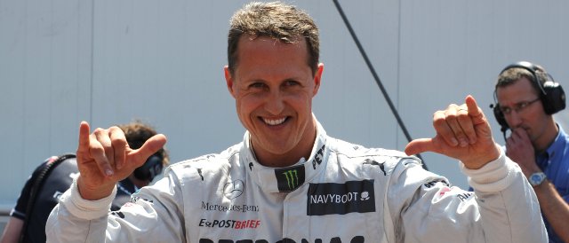 Schumacher celebrates his qualifying triumph in Monaco, but he will not be on pole tomorrow - Photo Credit: Mercedes AMG Petronas