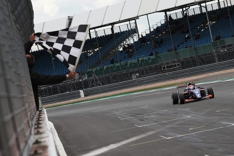 Clemenet Novalak wins BRDC British F3 race one at Silverstone GP circuit
