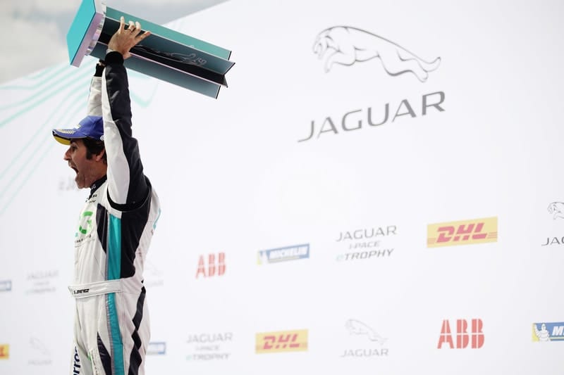 Sergio Jimenez celebrating Jaguar I-Pace eTrophy championship