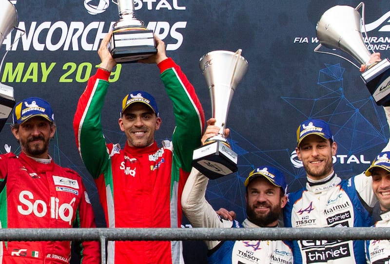 Pastor Maldonado receiving his trophy at the 6 Hours of Spa-Francorchamps, 2019