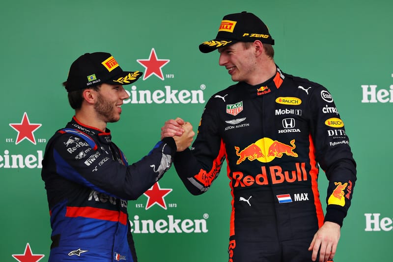 Max Verstappen - Aston Martin Red Bull Racing - Pierre Gasly - Red Bull Toro Rosso Honda in the 2019 Formula 1 Brazilian Grand Prix - Autódromo José Carlos Pace - Podium
