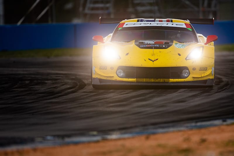 63 Corvette Racing on track at night in Sebring