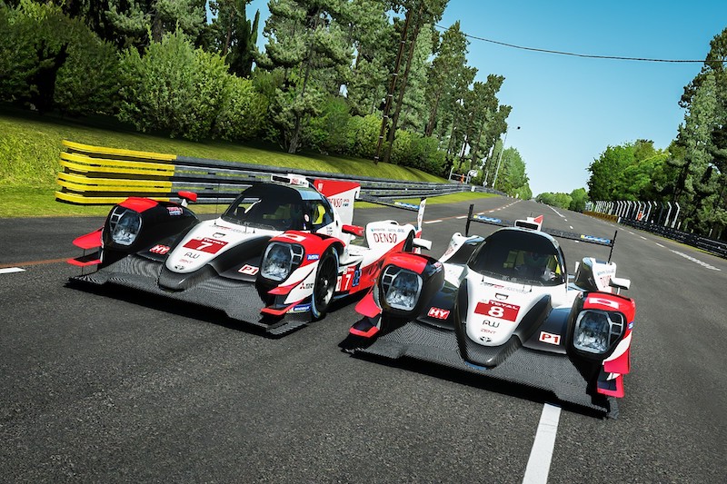 Digital render of both Toyota Gazoo Racing cars at the Virtual 24 Hours of Le Mans