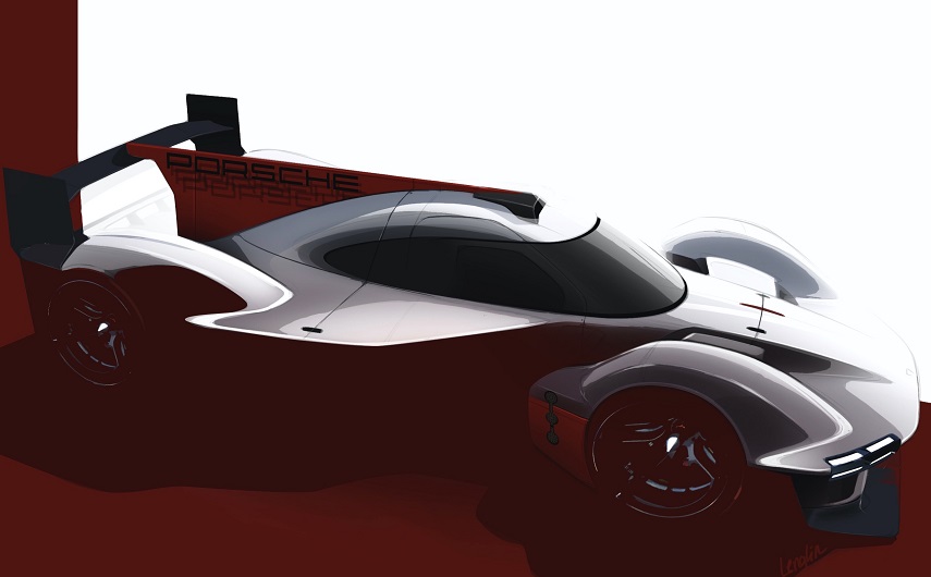 Render of what the Porsche LMDh sports car will look like.