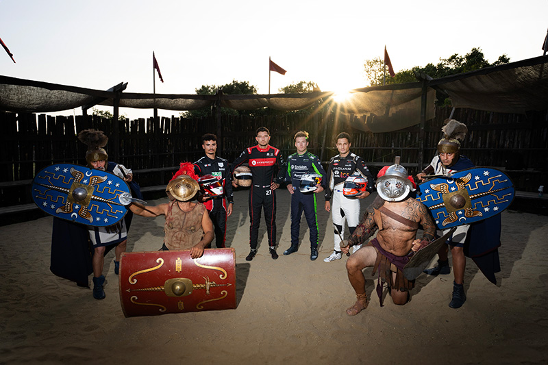 The top four contenders in the ABB FIA Formula E World Championship came together in Rome to pay tribute to the fearless charioteers of ancient Rome. As they gear up for the Rome E-Prix double header, Jake Dennis, Nick Cassidy, Pascal Wehrlein, and Mitch Evans took part in a chariot-themed photoshoot at the historic Circus Maximus.